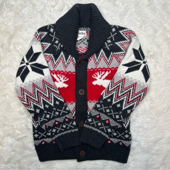 Hatley Other - Hatley Sweater Buttoned Festive Red/White/Grey Size 6